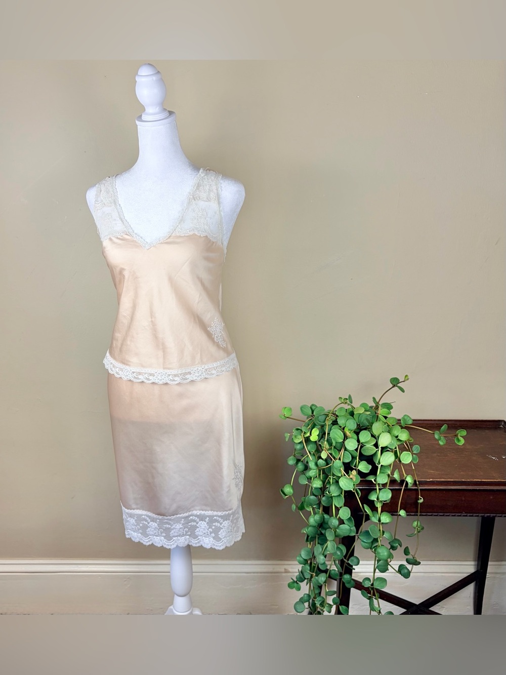 VTG 80s Christian Dior Monogramed Lingerie set size S/M Lace Camisole and Slip